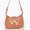Vegan Leather Mini Hobo Bag with Metal Ribbon
