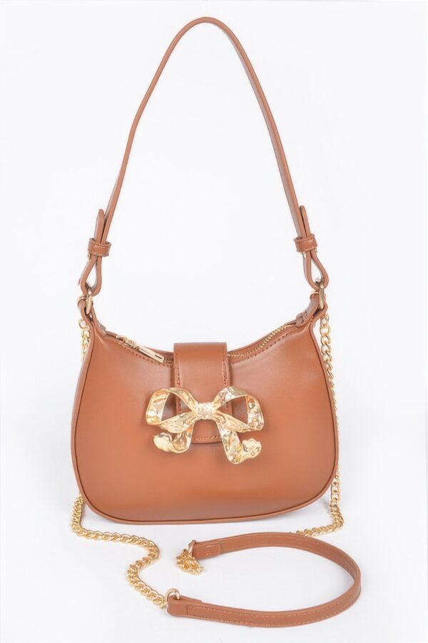 Vegan Leather Mini Hobo Bag with Metal Ribbon