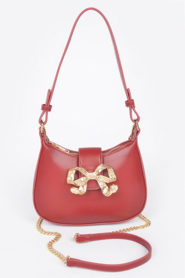 Vegan Leather Mini Hobo Bag with Metal Ribbon