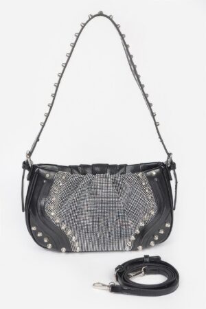 Hot Fix Metal-Stud Shoulder Bag with Stones