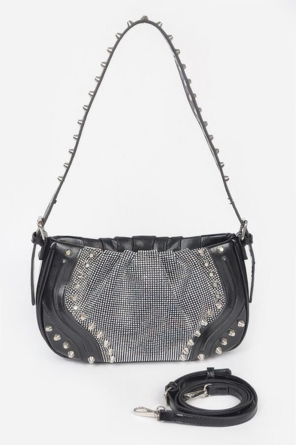 Hot Fix Metal-Stud Shoulder Bag with Stones