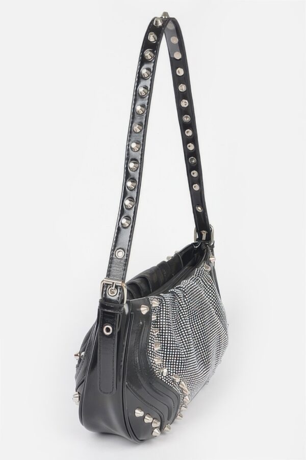 Hot Fix Metal-Stud Shoulder Bag with Stones