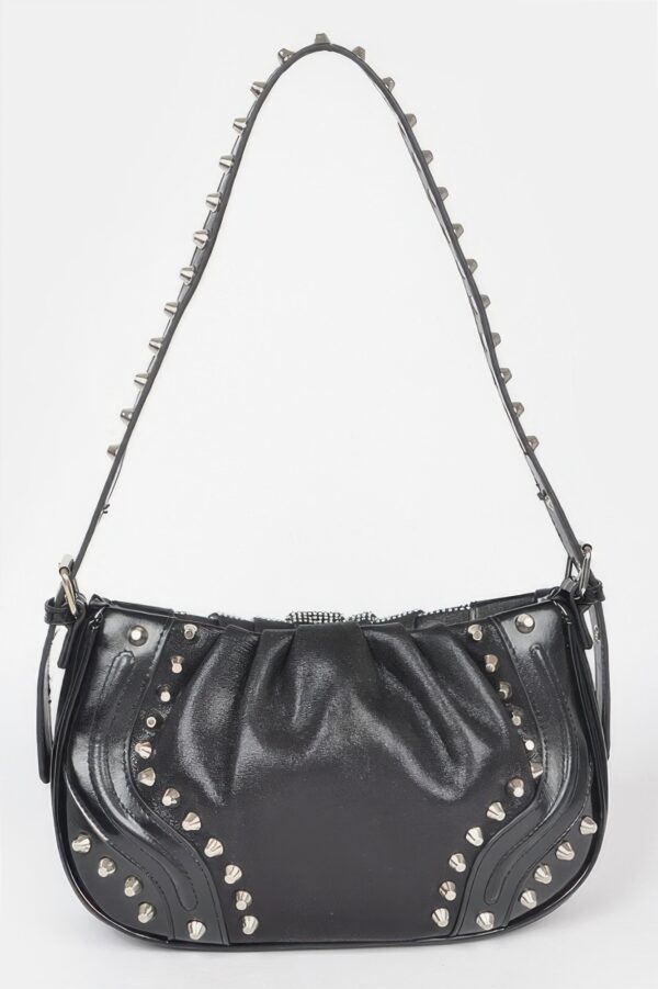 Hot Fix Metal-Stud Shoulder Bag with Stones