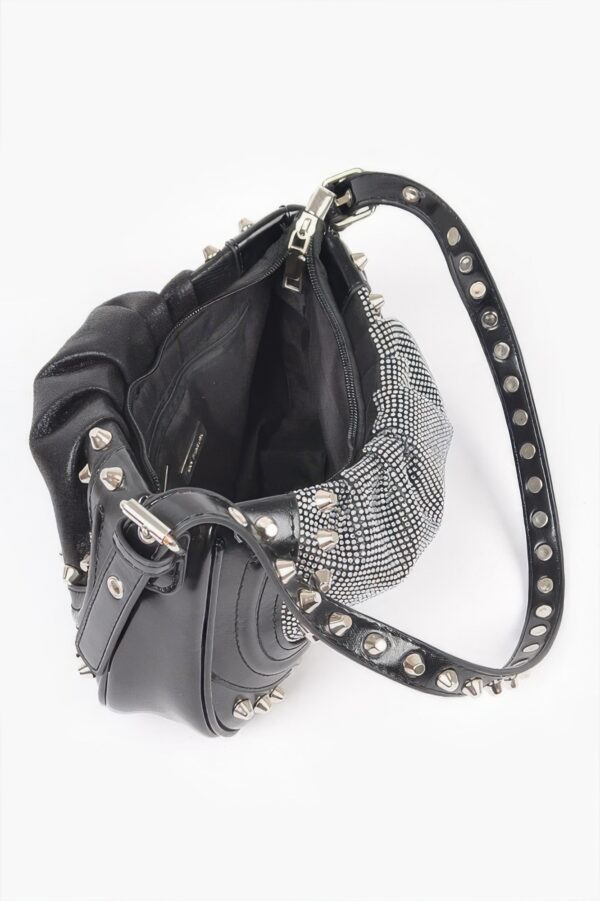 Hot Fix Metal-Stud Shoulder Bag with Stones