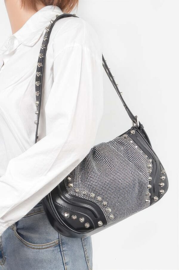 Hot Fix Metal-Stud Shoulder Bag with Stones