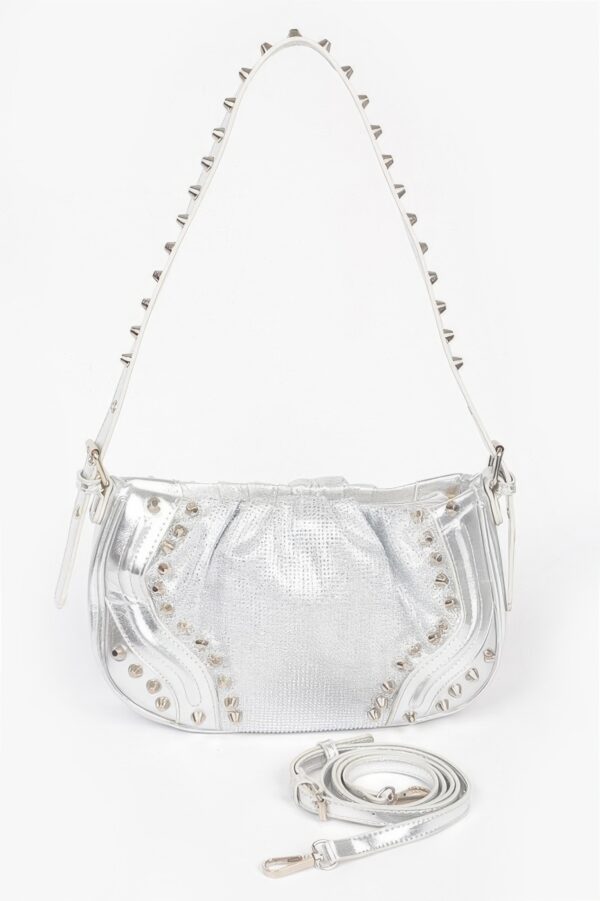 Hot Fix Metal-Stud Shoulder Bag with Stones