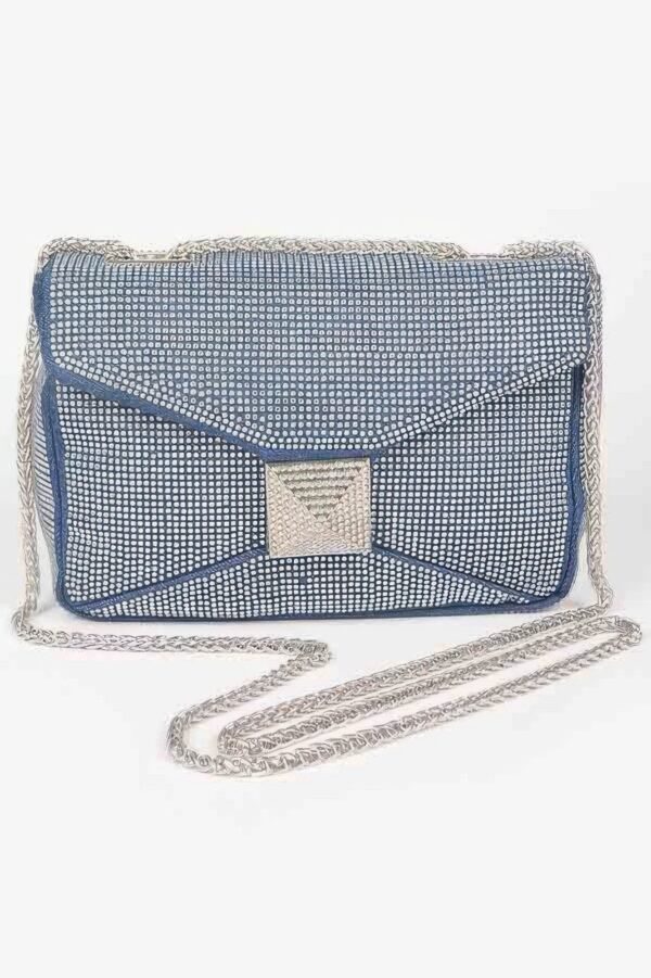Denim Clutch with Hot Fix Rhinestones