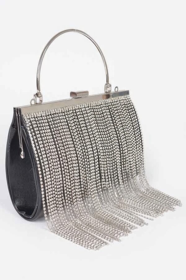 Metallic Rhinestone Fringe Party Clutch