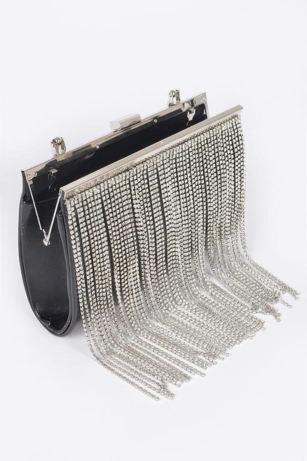 Metallic Rhinestone Fringe Party Clutch