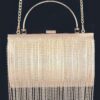 Metallic Rhinestone Fringe Party Clutch