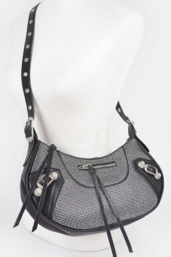 Shiny Hot Fix Rhinestone Shoulder Bag – Compact Evening