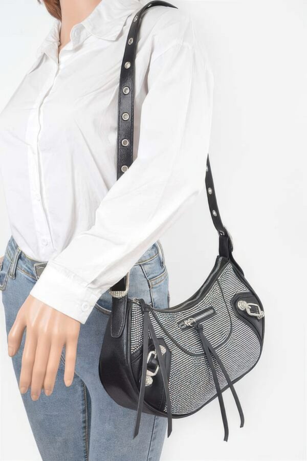 Shiny Hot Fix Rhinestone Shoulder Bag – Compact Evening