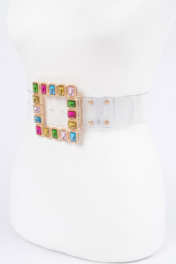 Plus-Size Clear PVC Belt with Stone Buckle