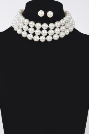 Faux Pearl Necklace & Earring Set – 14 inch Collarbone