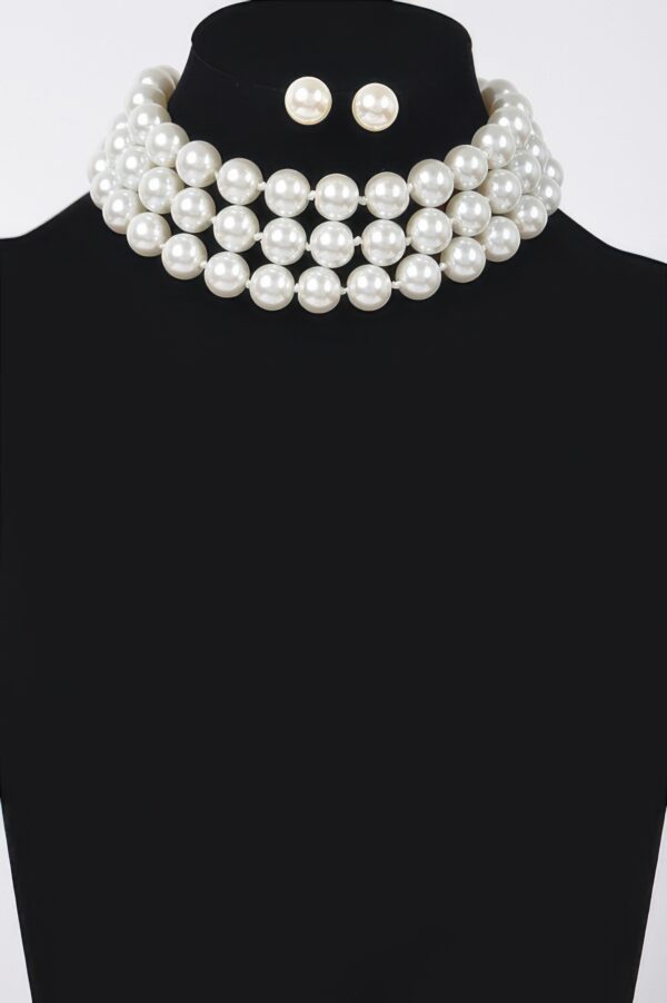 Faux Pearl Necklace & Earring Set – 14 inch Collarbone