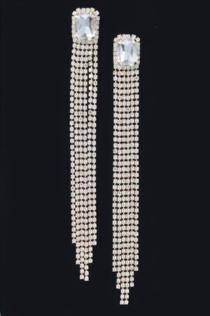 Rhinestone Fringe Drop Earrings – Cascading Silhouette