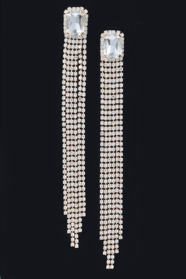 Rhinestone Fringe Drop Earrings – Cascading Silhouette