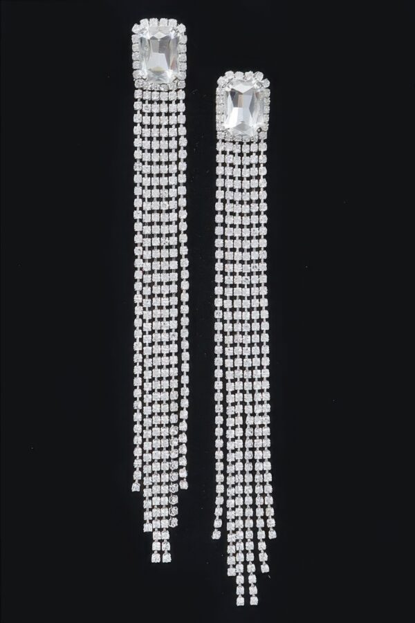 Rhinestone Fringe Drop Earrings – Cascading Silhouette