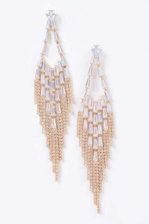 Cubic & Stone Fringe Drop Earrings