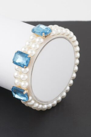 Double-Row Beaded Rhinestone Slip-On Bracelet