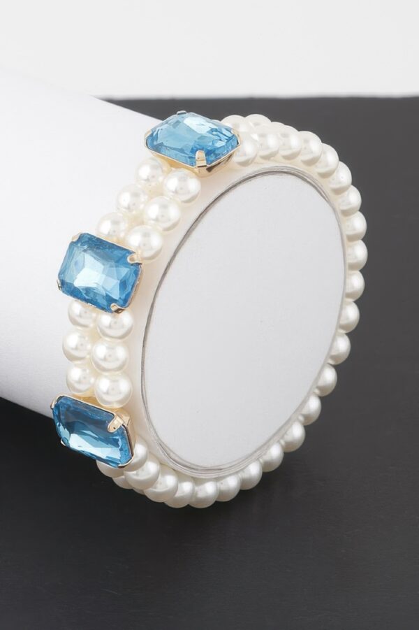Double-Row Beaded Rhinestone Slip-On Bracelet