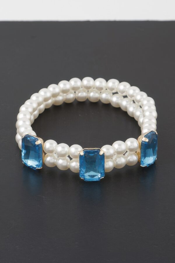 Double-Row Beaded Rhinestone Slip-On Bracelet