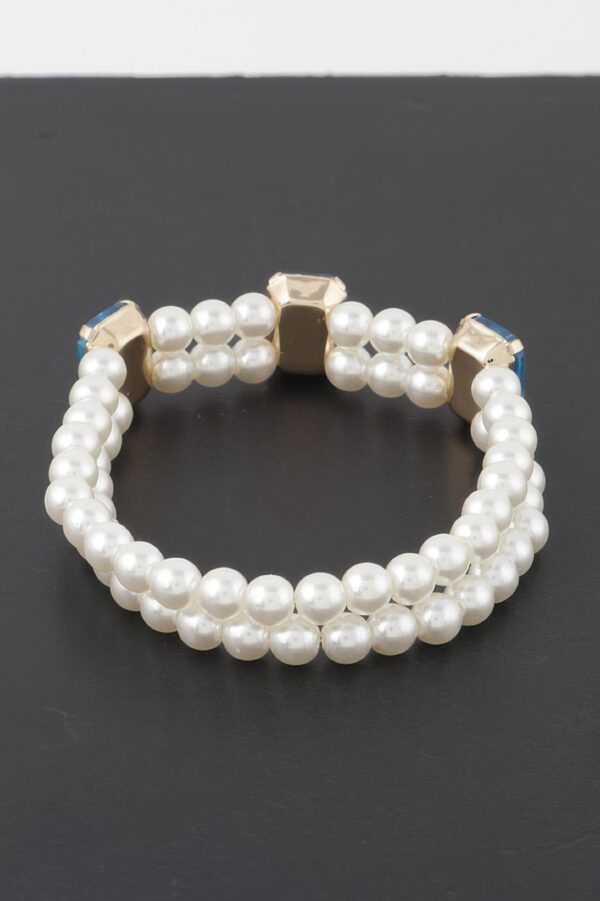 Double-Row Beaded Rhinestone Slip-On Bracelet