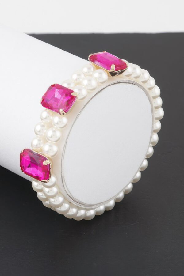 Double-Row Beaded Rhinestone Slip-On Bracelet