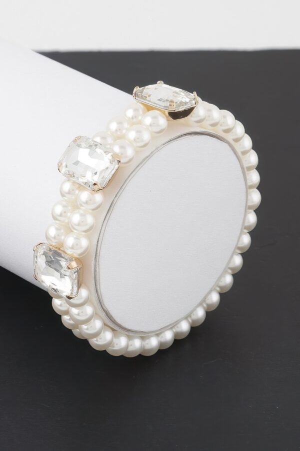 Double-Row Beaded Rhinestone Slip-On Bracelet