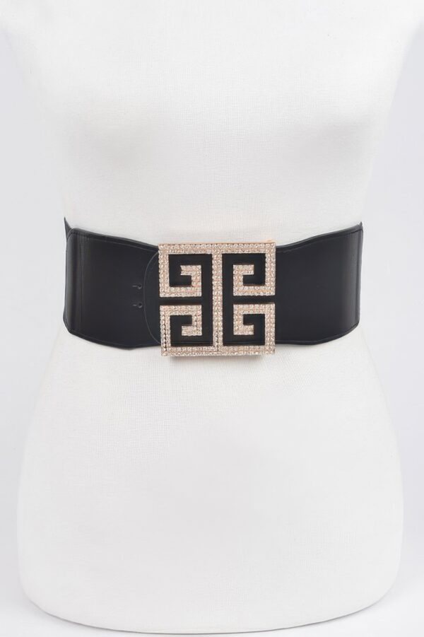 Rhinestone Buckle Stretch Belt – 3″ Wide Sparkle Accent