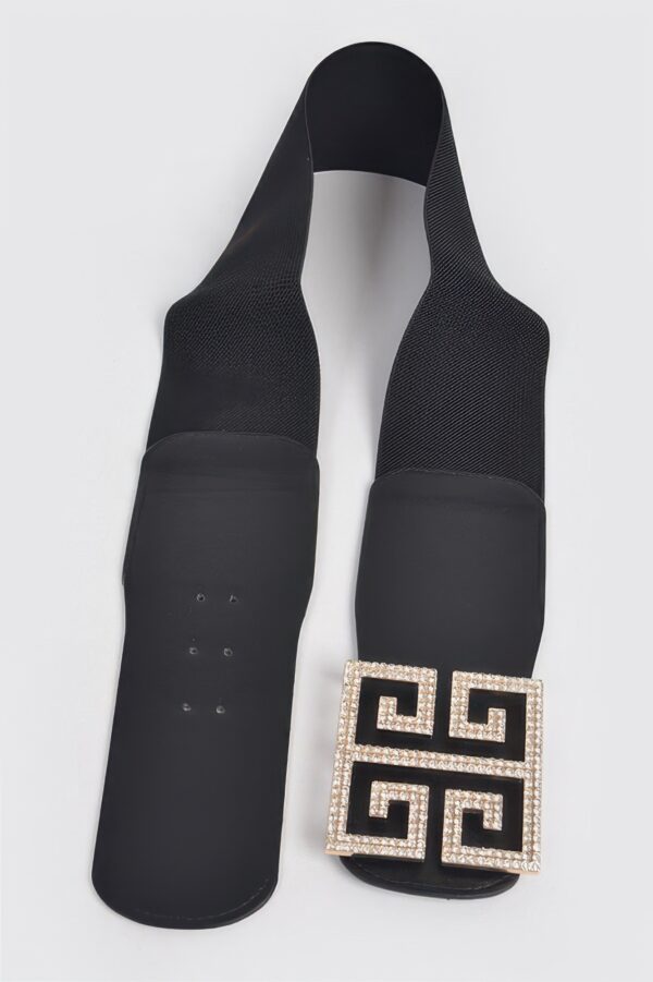 Rhinestone Buckle Stretch Belt – 3″ Wide Sparkle Accent