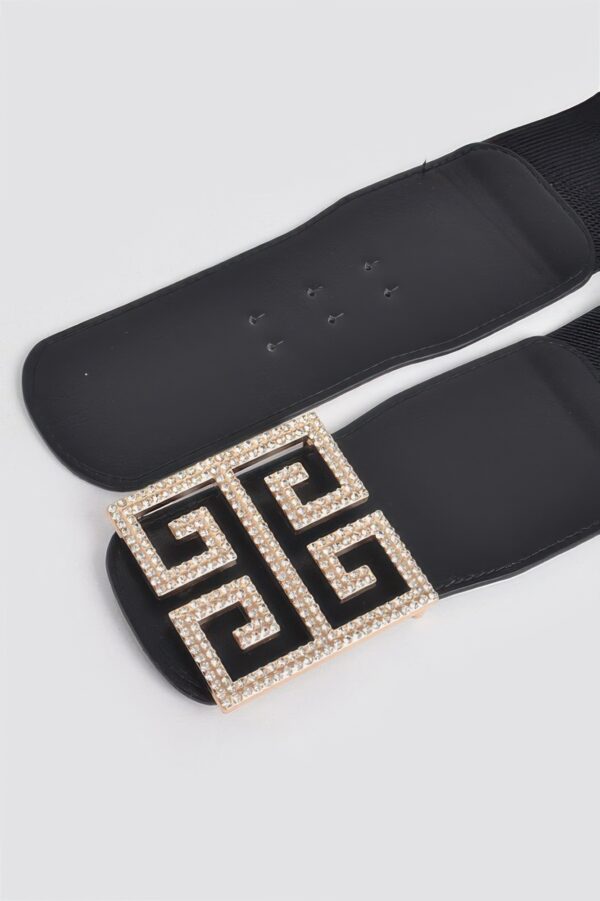 Rhinestone Buckle Stretch Belt – 3″ Wide Sparkle Accent