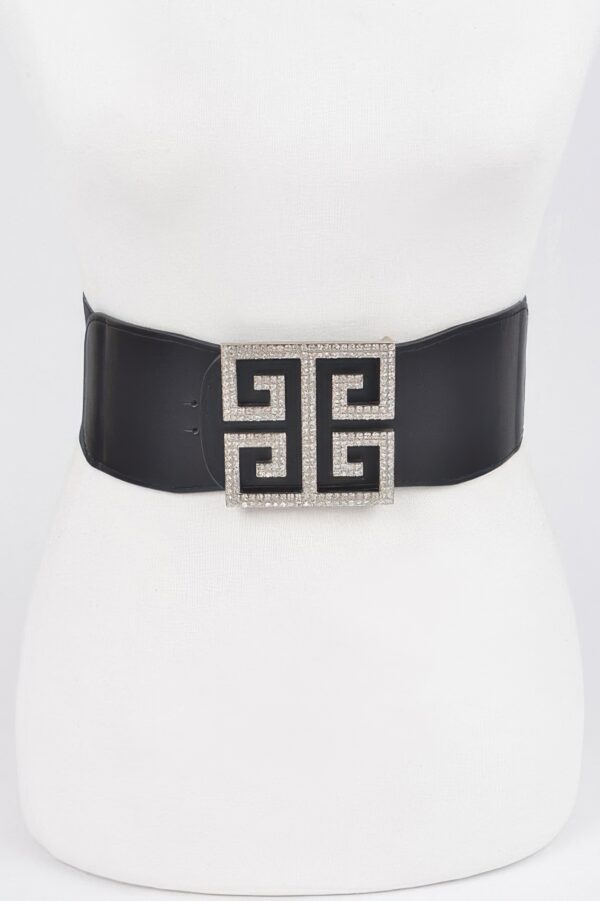 Rhinestone Buckle Stretch Belt – 3″ Wide Sparkle Accent