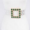 Faux Leather Belt with Stone-Accented Buckle