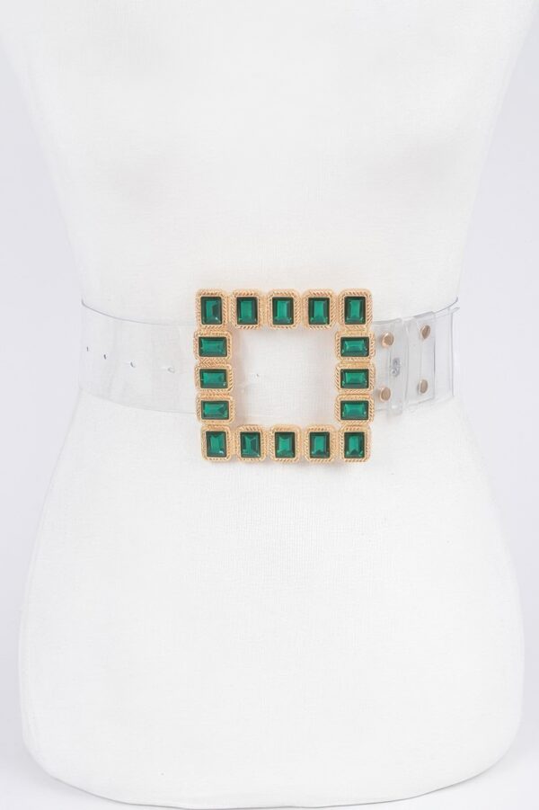 Faux Leather Belt with Stone-Accented Buckle
