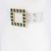 Faux Leather Belt with Stone-Accented Buckle