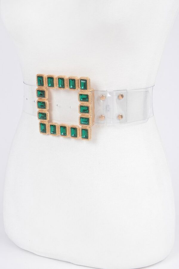 Faux Leather Belt with Stone-Accented Buckle