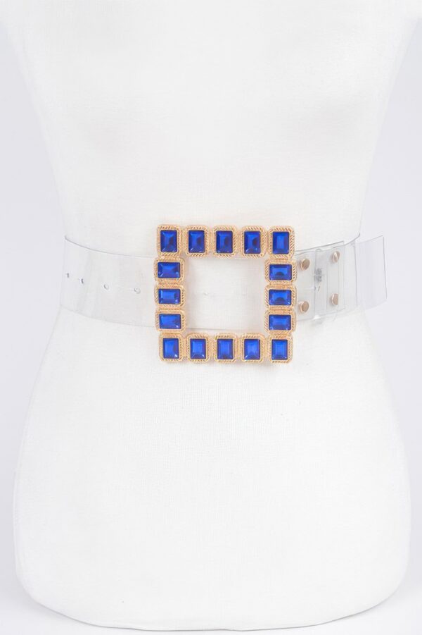 Faux Leather Belt with Stone-Accented Buckle