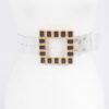 Faux Leather Belt with Stone-Accented Buckle