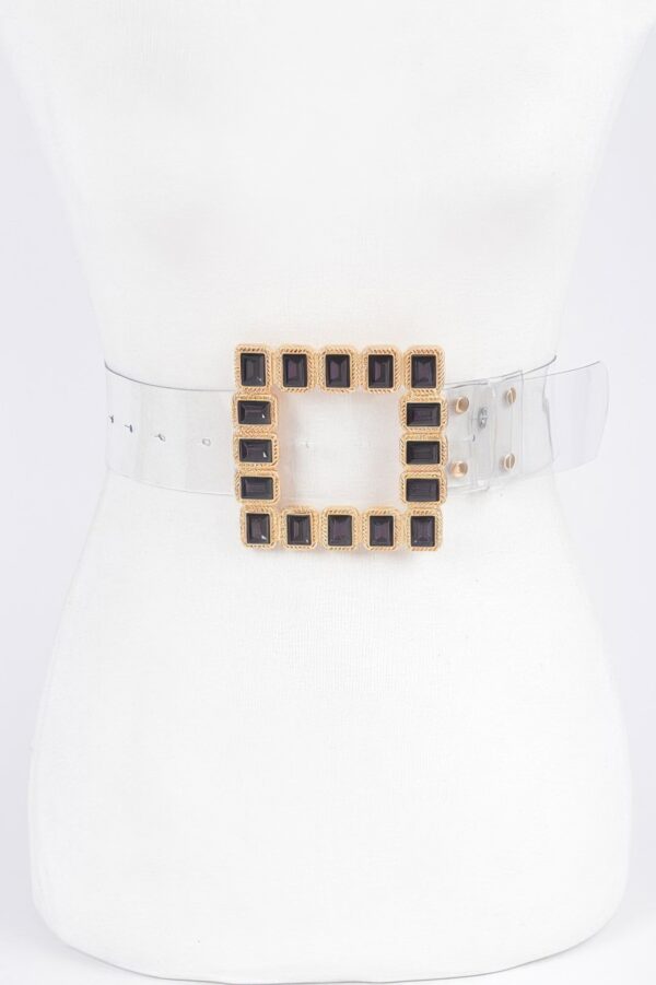 Faux Leather Belt with Stone-Accented Buckle