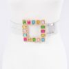 Faux Leather Belt with Stone-Accented Buckle