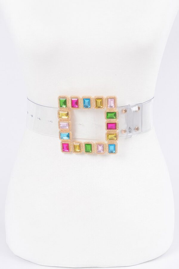 Faux Leather Belt with Stone-Accented Buckle