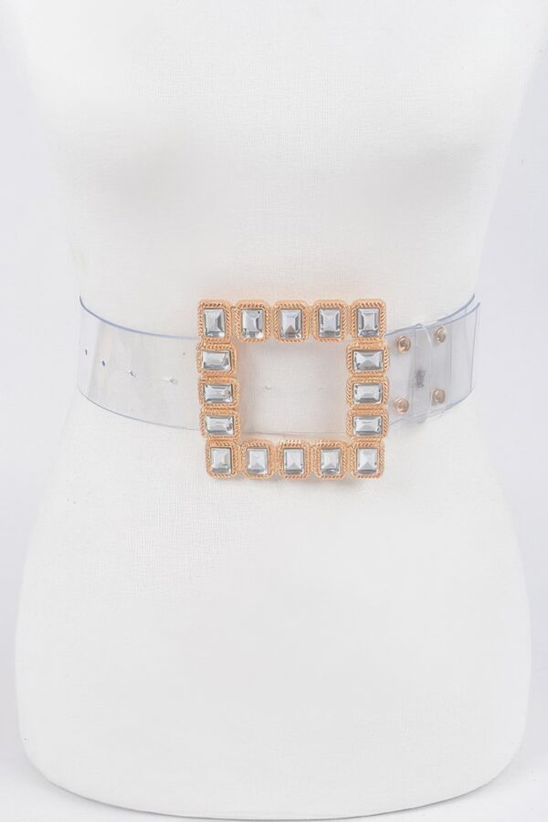 Faux Leather Belt with Stone-Accented Buckle