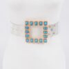 Faux Leather Belt with Stone-Accented Buckle