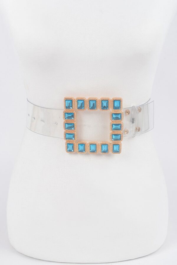 Faux Leather Belt with Stone-Accented Buckle