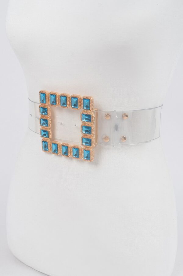 Faux Leather Belt with Stone-Accented Buckle
