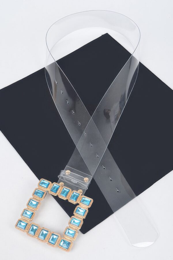 Faux Leather Belt with Stone-Accented Buckle
