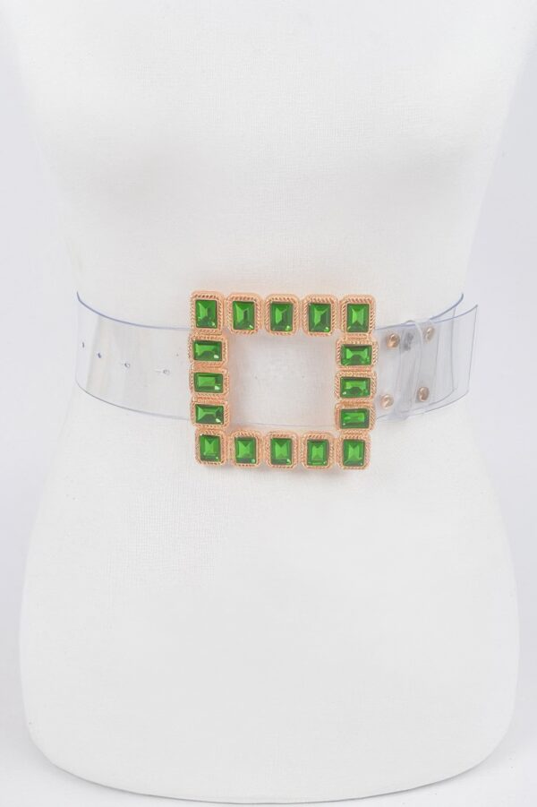 Faux Leather Belt with Stone-Accented Buckle