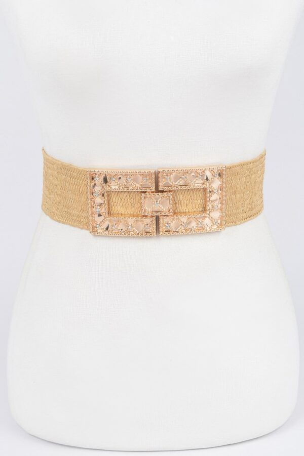Stretch Straw Belt with Rhinestone Buckle