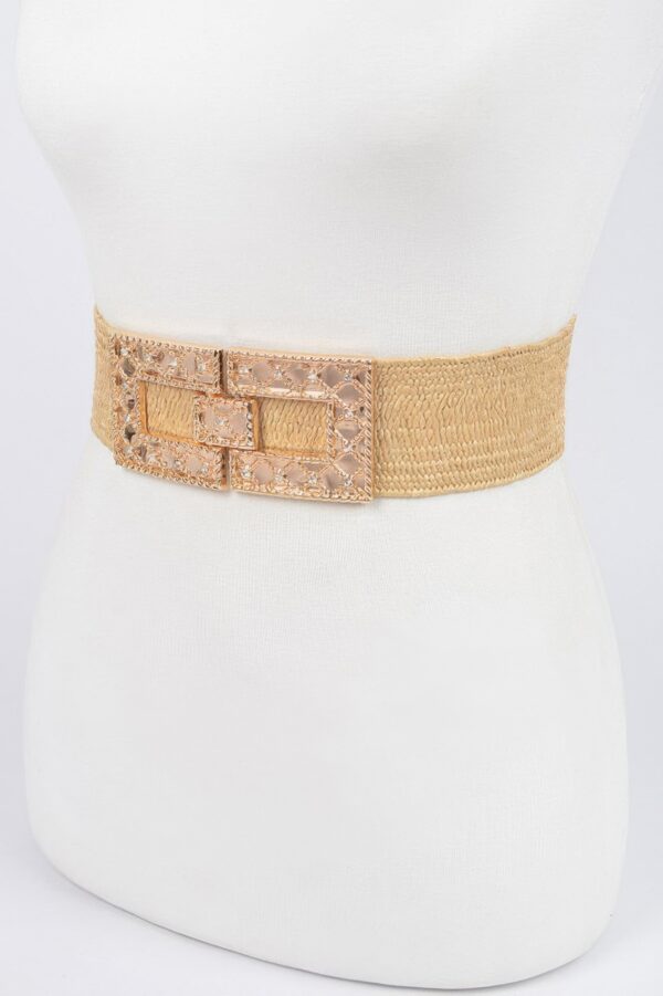 Stretch Straw Belt with Rhinestone Buckle